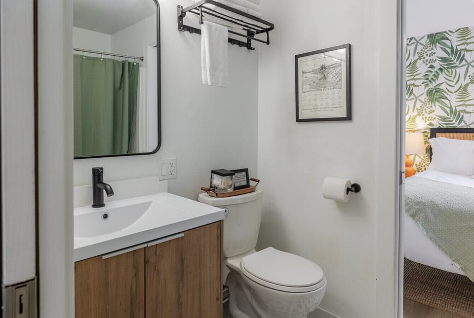 Convenient Jack and Jill bathroom with private access from both bedrooms.