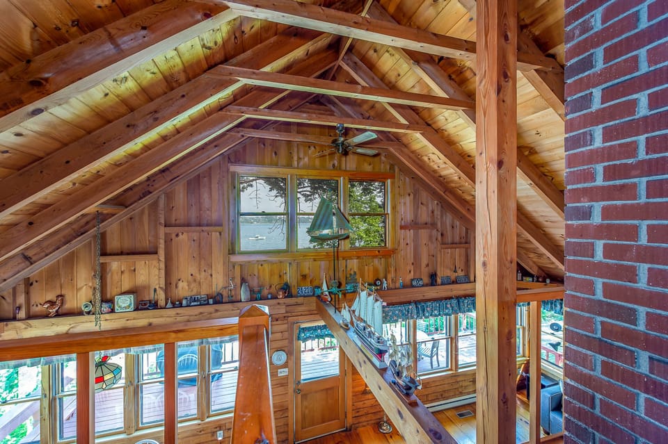 This beautiful cabin has multiple items mounted on the walls