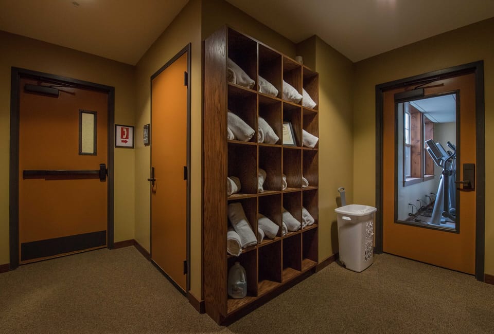 Towels provided for sauna and fitness room