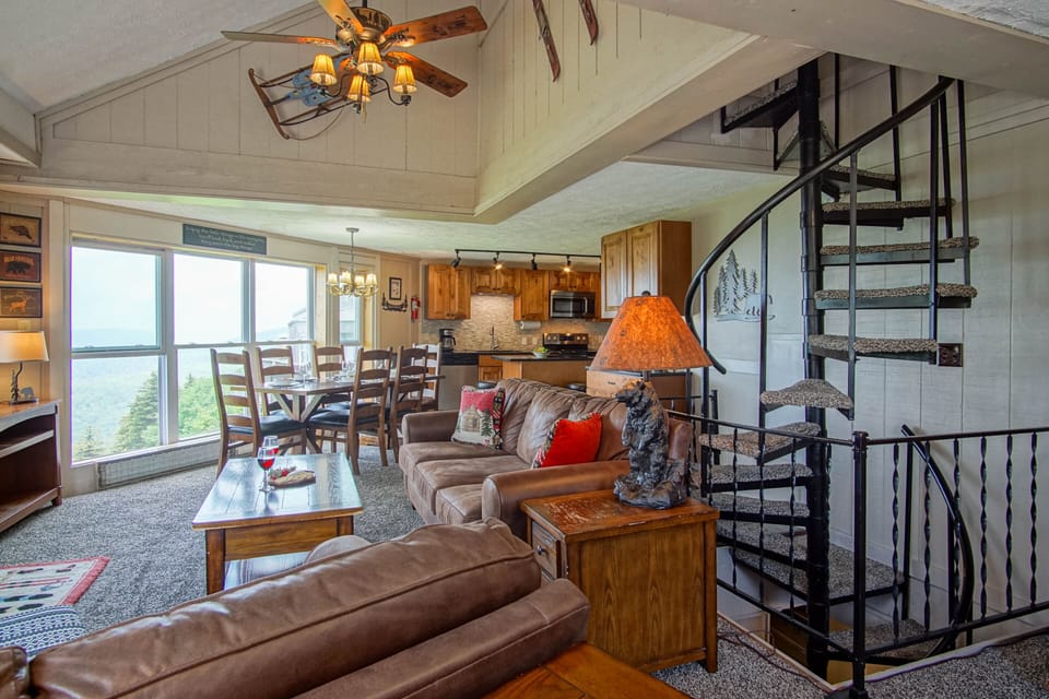 You have a set of spiral staircases to go onto the top and basement floors!