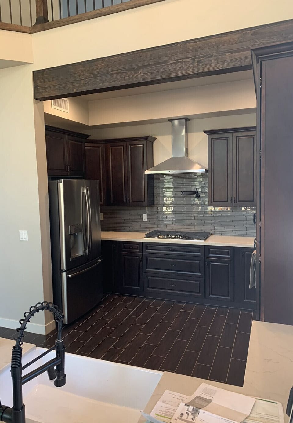 Fully stocked kitchen, 5 burner gas stove, wall oven, microwave/convection oven