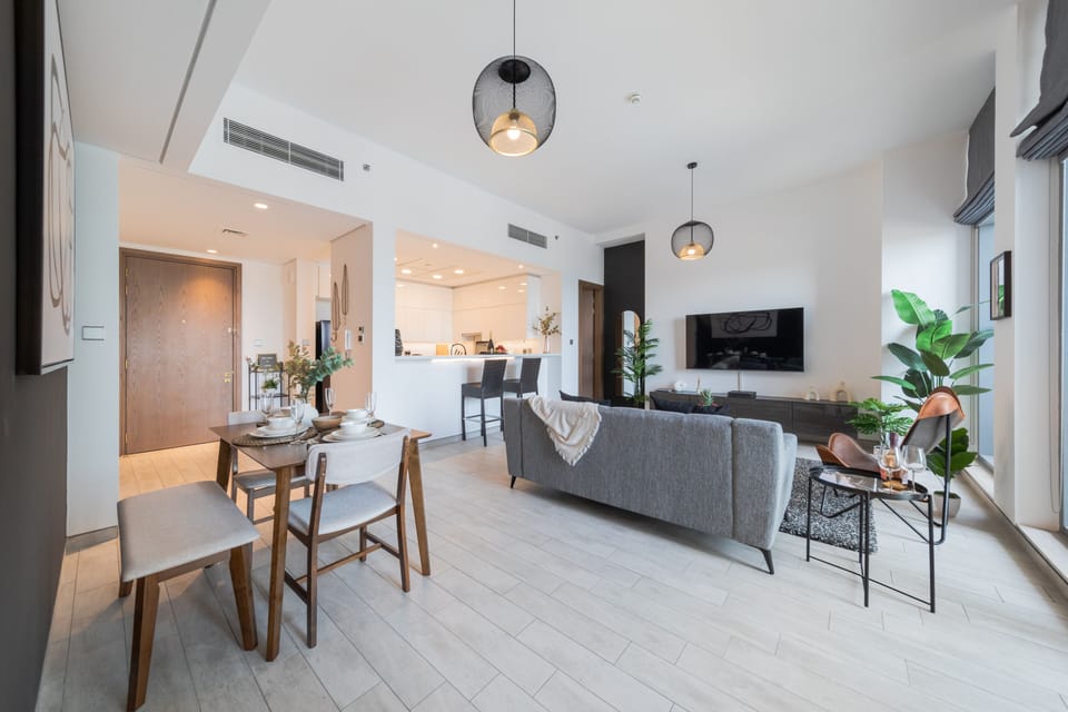 Premium Apartment, 2 Bedrooms, Non Smoking, Pool View | Living area | 55-inch Smart TV with cable channels, TV, streaming services