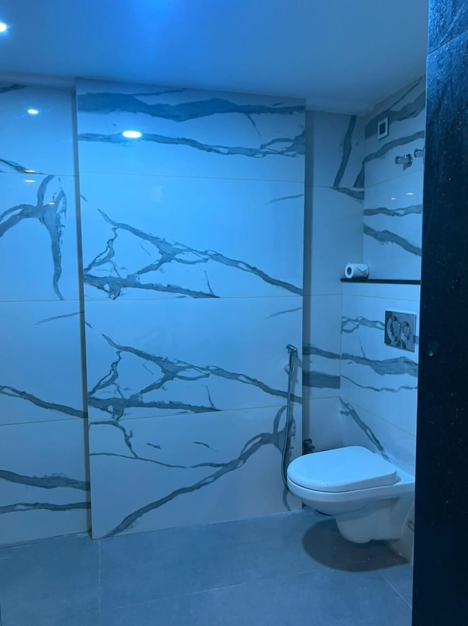 Shower, hydromassage showerhead, free toiletries, hair dryer
