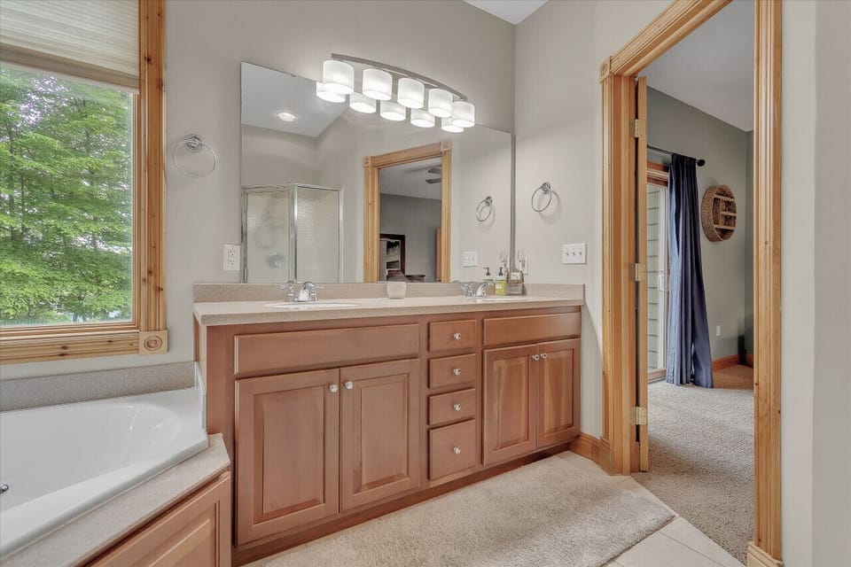 The bathroom has everything you need for a comfortable and refreshing experience.