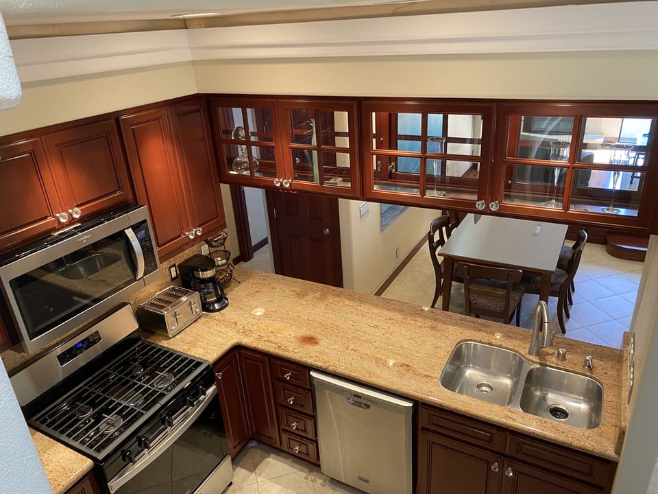 Kitchen view from spiral staircase