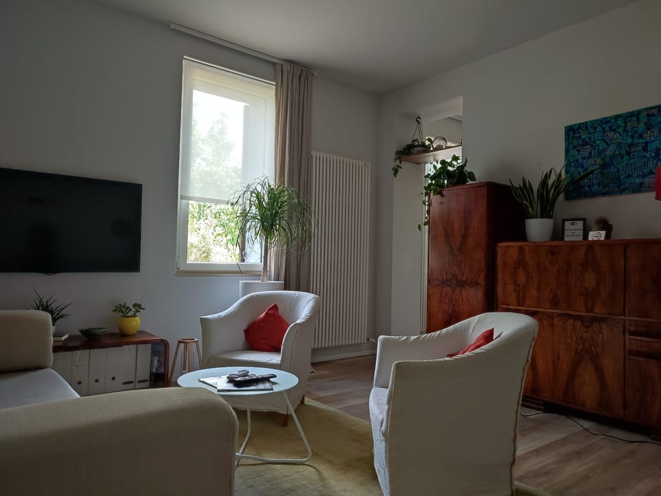 City Apartment | Living area | 50-inch Smart TV with satellite channels, TV