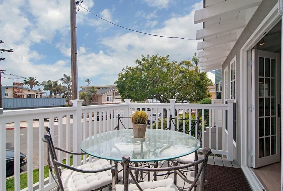 Outside deck with table.