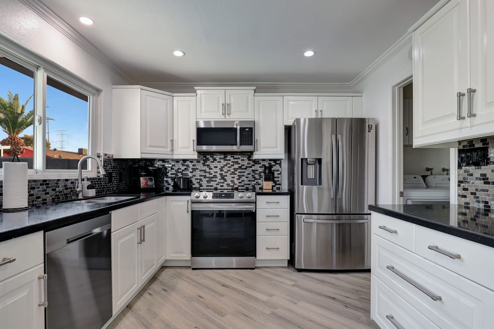 Kitchen is well appointed for preparing meals and has all the essentials.