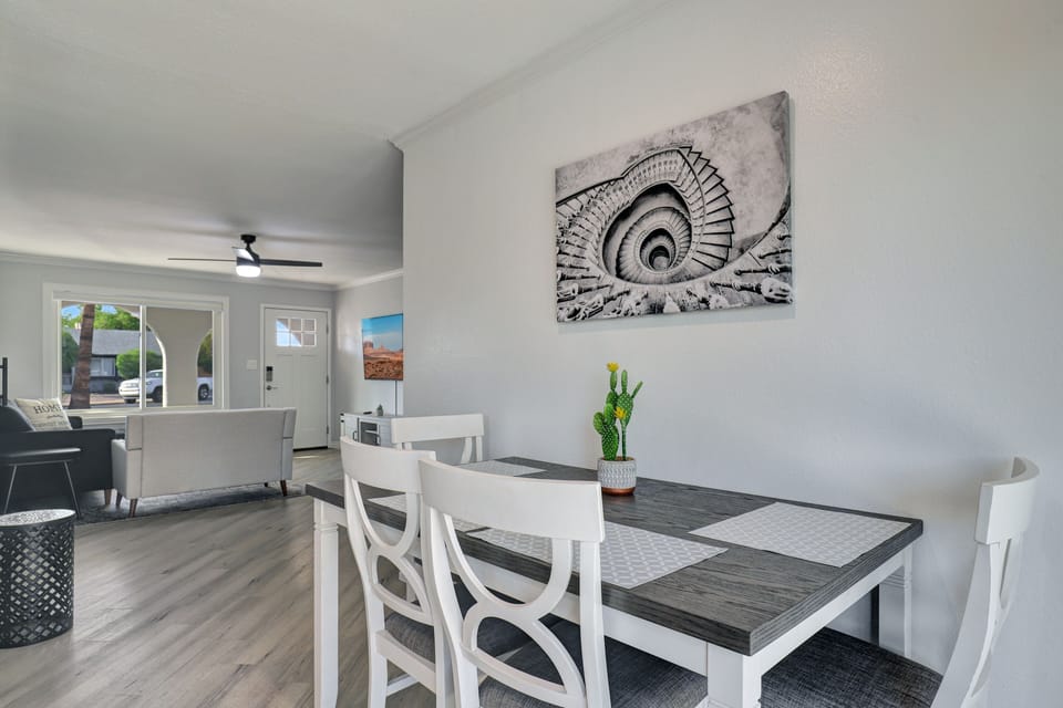 Dining area overlooks living room