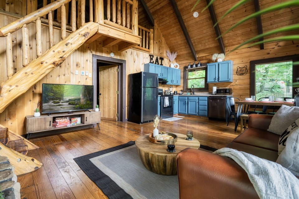 Open concept design from living room to kitchen to dining area