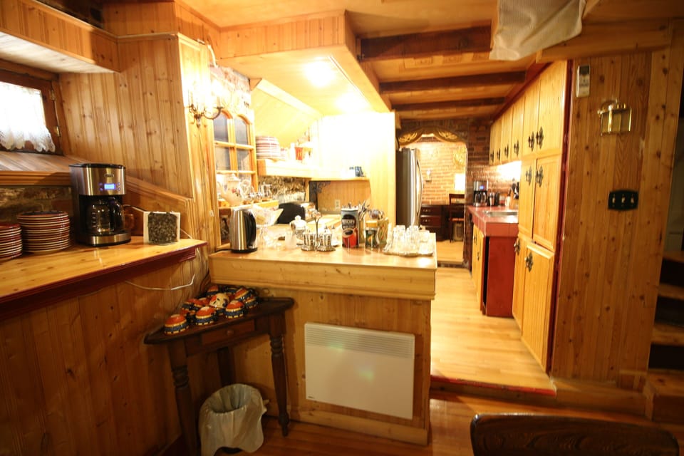 Mini-fridge, microwave, cleaning supplies