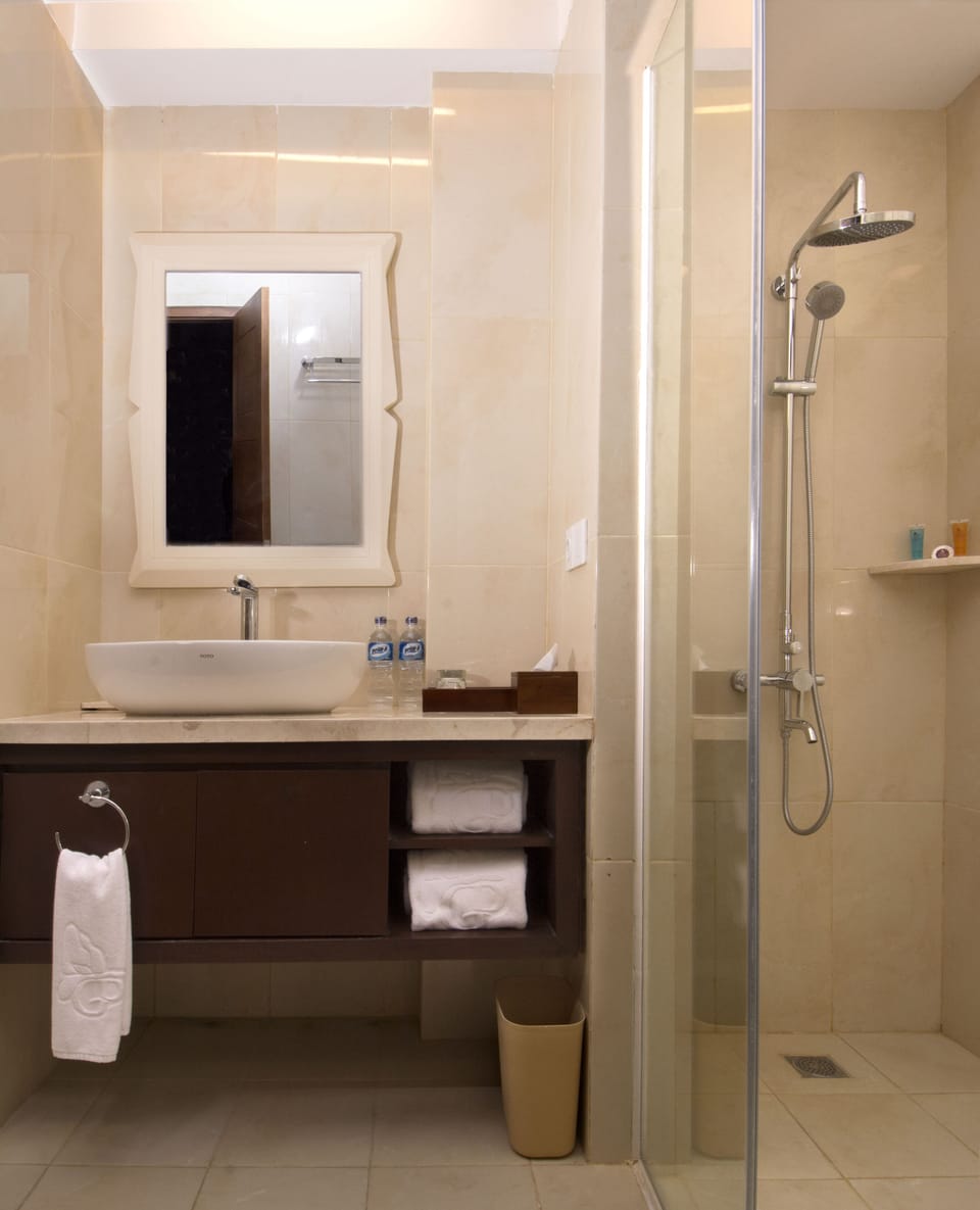 Shower, free toiletries, hair dryer, bidet