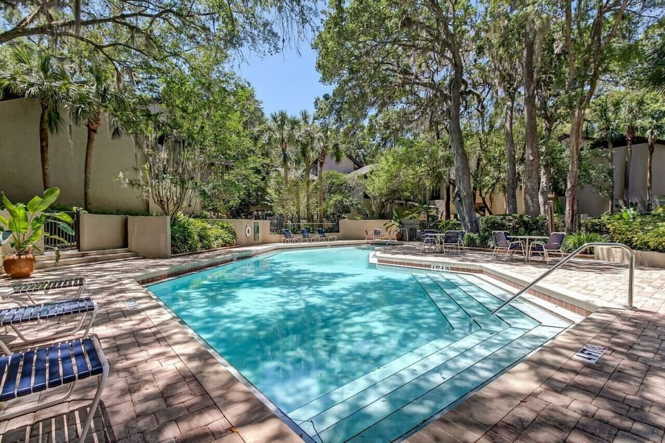 The pool is just downstairs from the unit.
