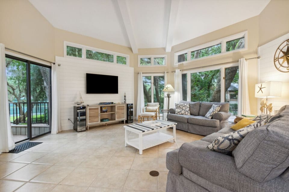 The vaulted ceilings make this living room feel much larger than the square footage suggests.