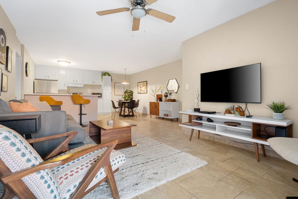 Smart TV included in main living area for use of personal streaming services