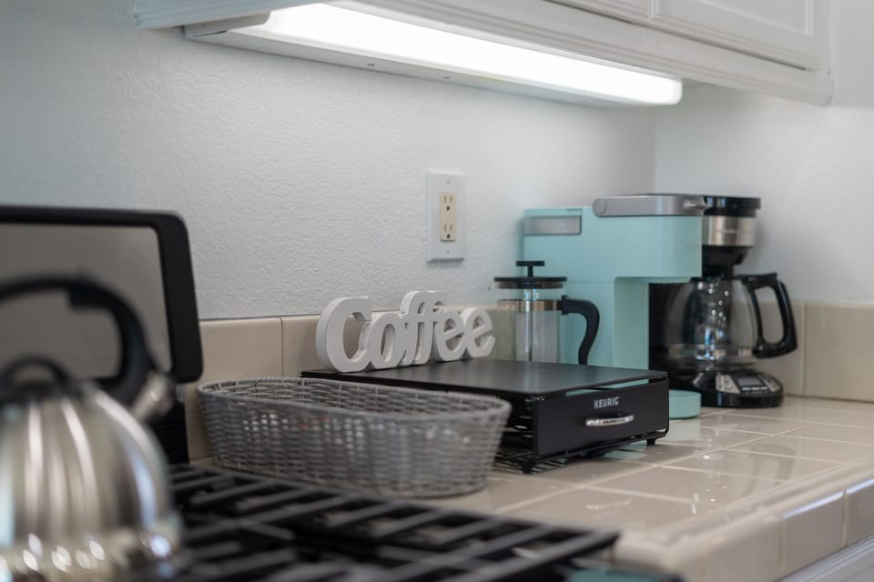 Coffee bar - Drip coffee, Keurig machine, French Press, Tea Kettle 