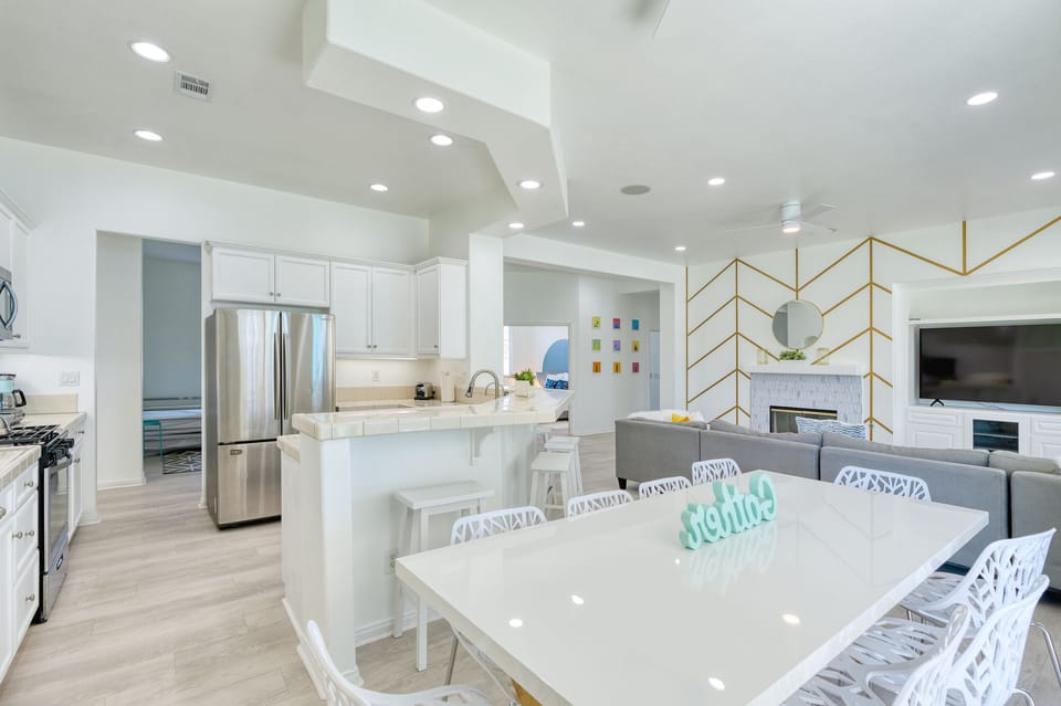 Open concept with dining and kitchen eat in bar 