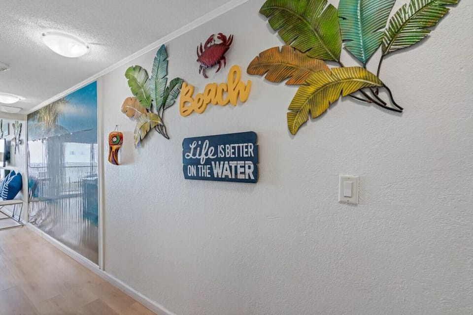 A beautifully decorated space with a beach-themed ambiance.