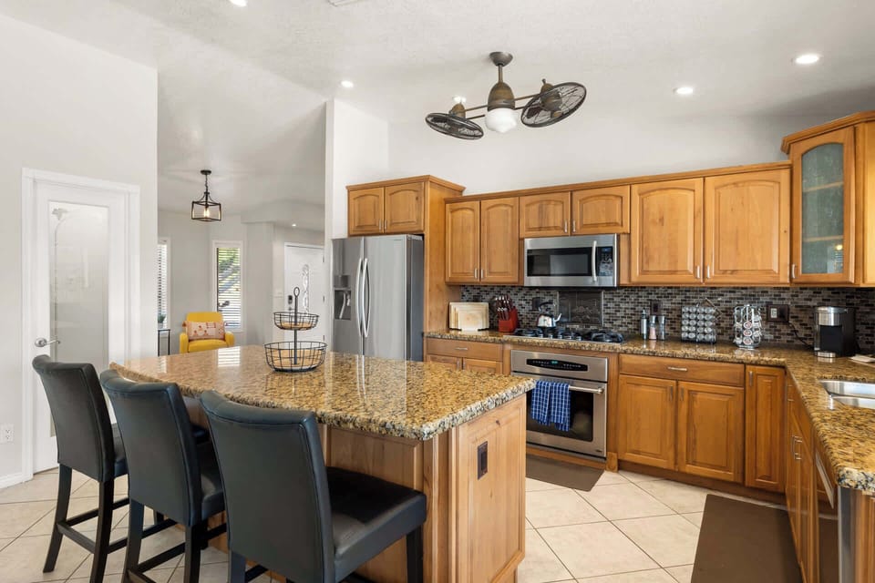 Prepare your favorite meal with this modern stainless steel appliances.