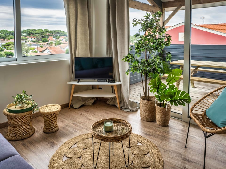 main room opening onto terrace TV lounge area