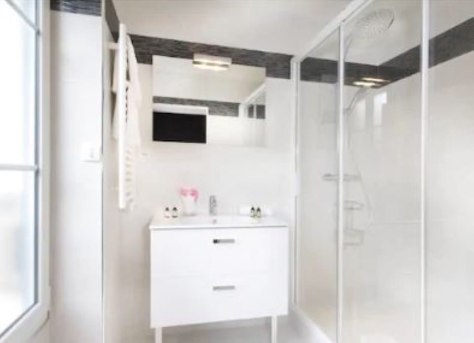 Shower, eco-friendly toiletries, hair dryer, towels