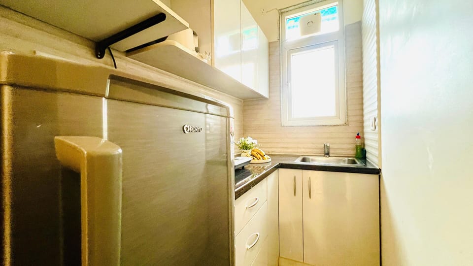 Luxury Apartment | Private kitchen | Fridge, microwave, oven, electric kettle