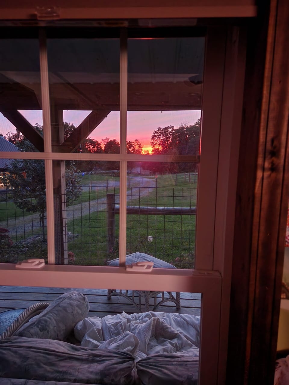 Sunset view from front porch and living area
