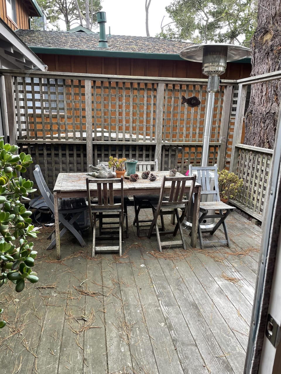 Outdoor heater on back deck. 