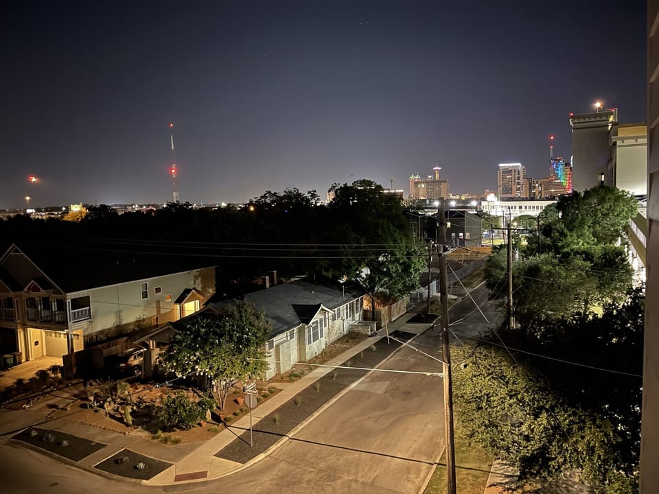 Delightful sights of the Hemisphere and downtown San Antonio from the roof top.