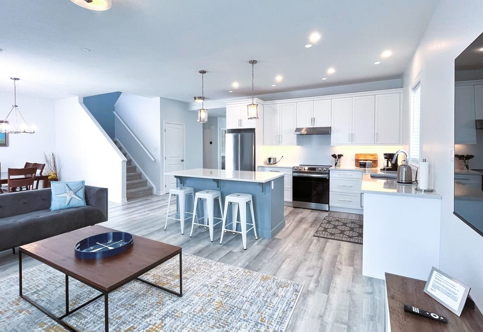 Bright open concept kitchen and living room