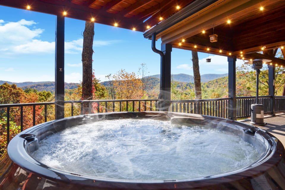 New hot tub with breathtaking mountain views in the background! 
