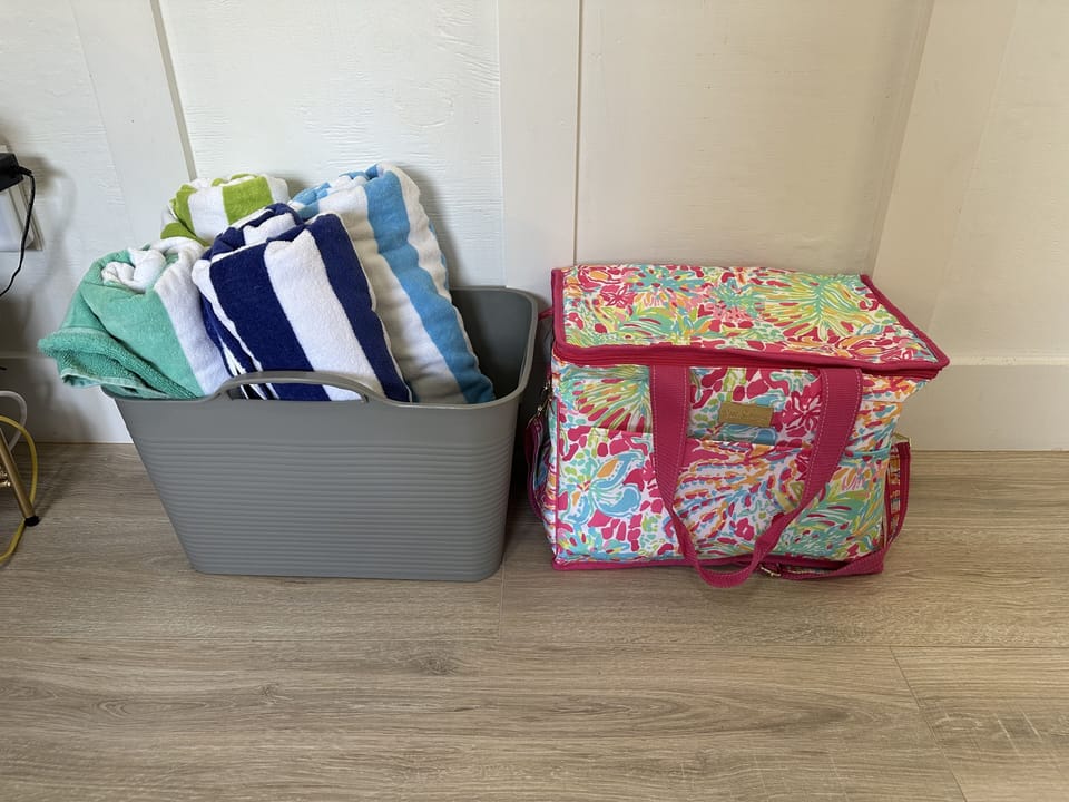 Beach towels along with a cooler for the guests to use