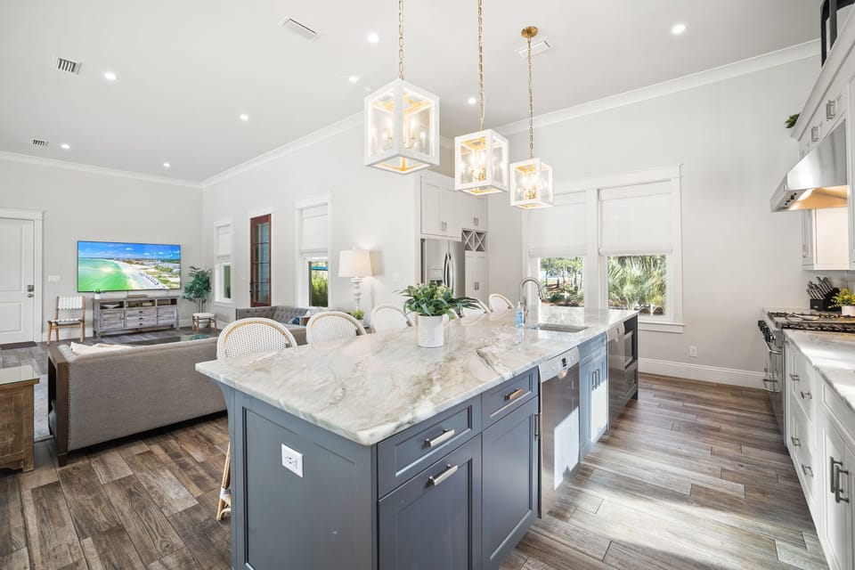 Beautiful Kitchen Island provides extra seating.