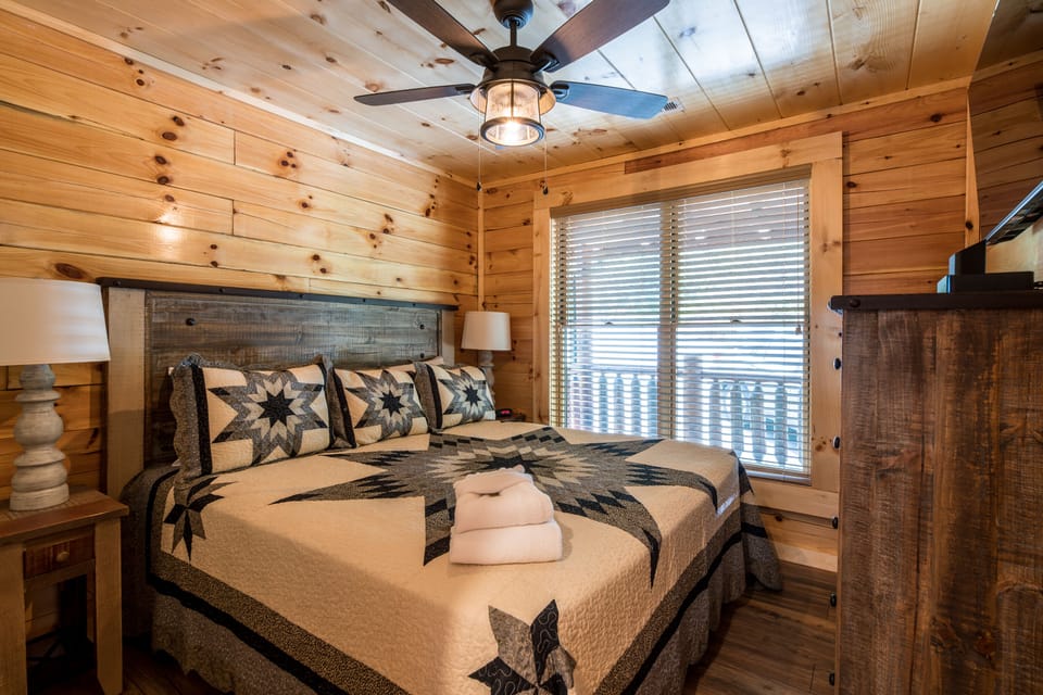 Main Level Guest Bedroom with King Size Bed

Note: no closet in this bedroom
