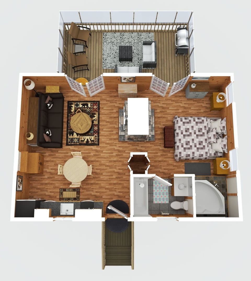An open, easy layout designed for couples to relax and reconnect