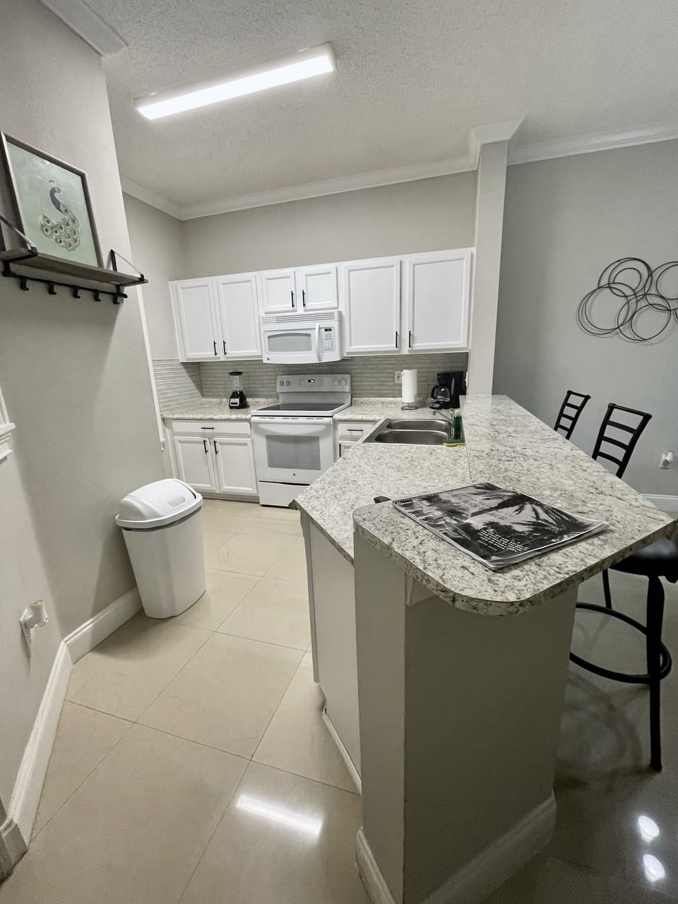 Get started with a completely remodeled kitchen, well stocked for your needs.