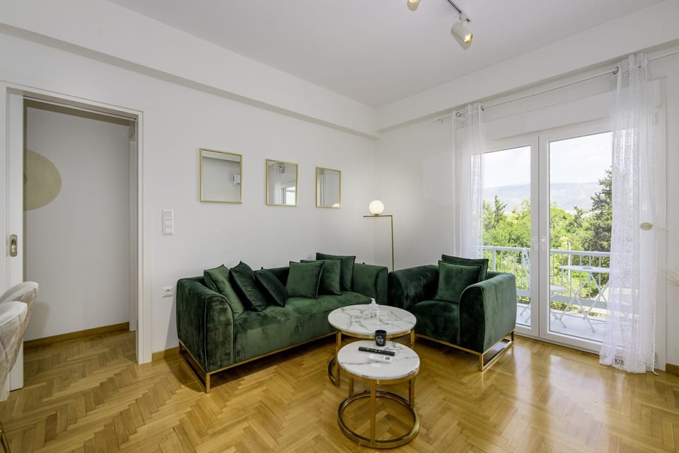 Spacious living room with smart TV