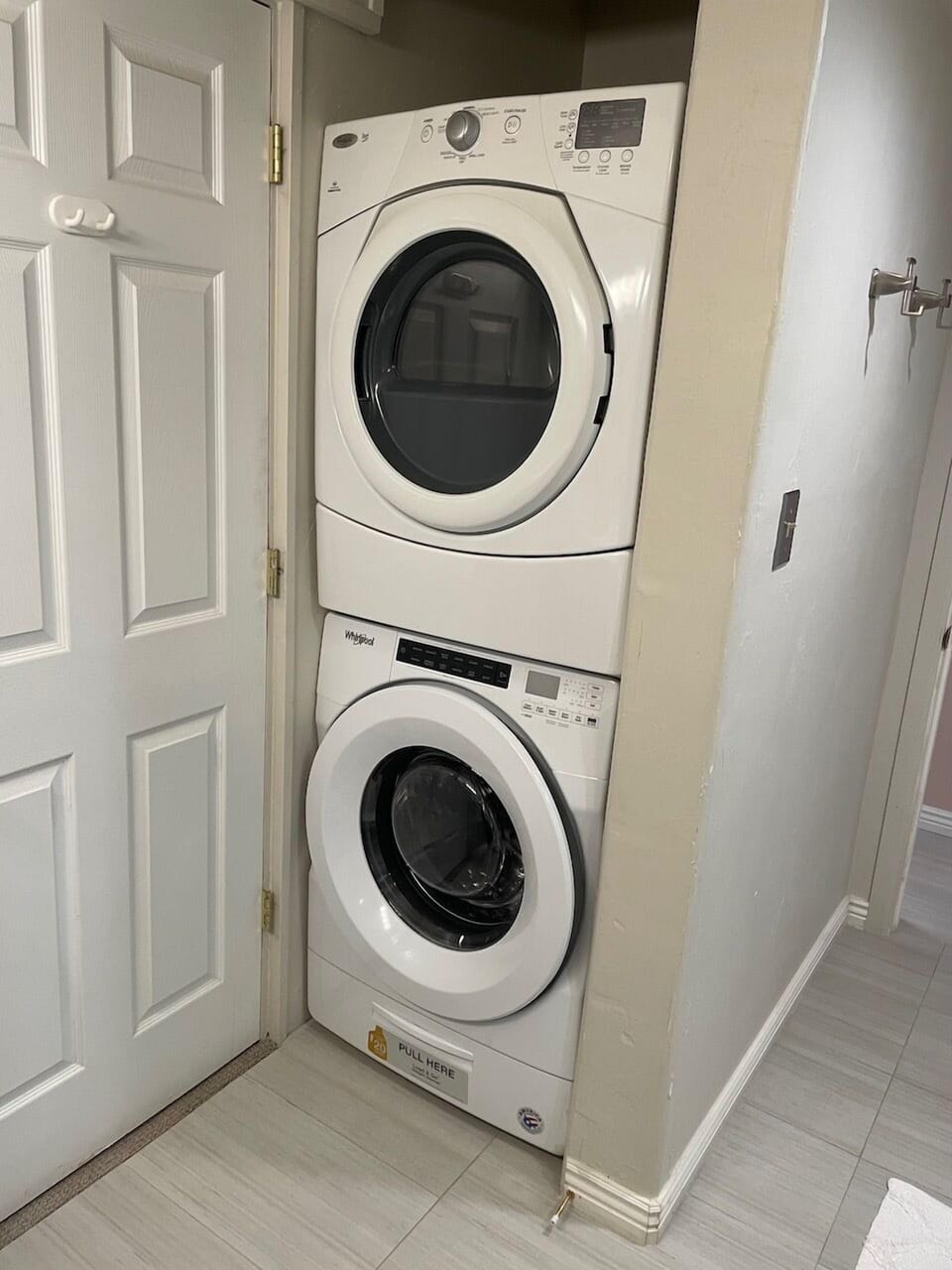 Full washer dryer in bathroom