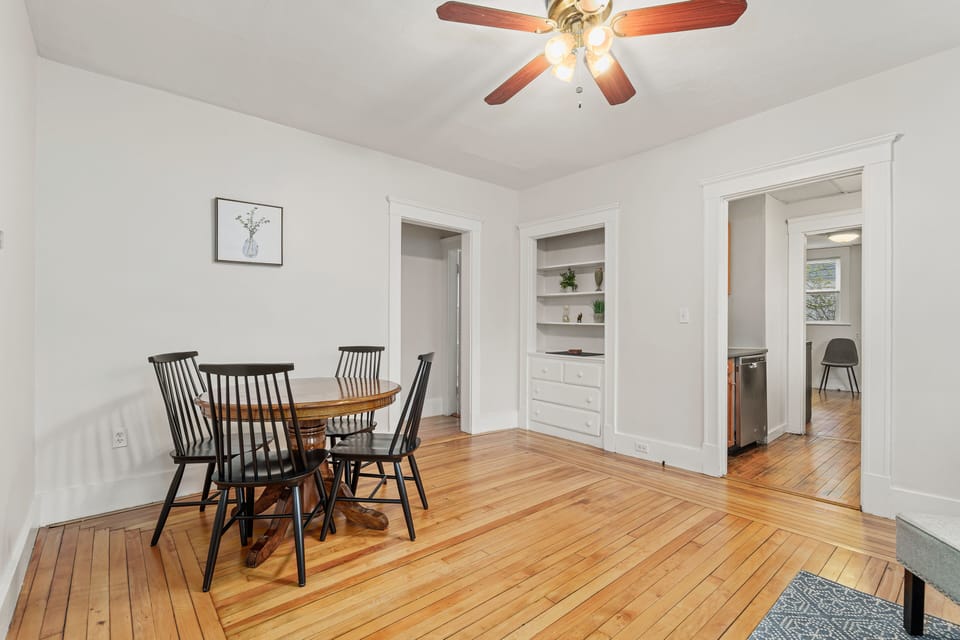 Dining room. Left entrance goes to bedroom & bathroom. Right entrance to kitchen