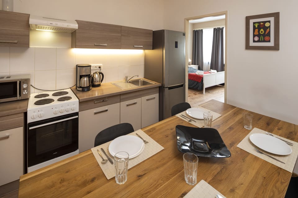 Living room with kitchenette and large dining room