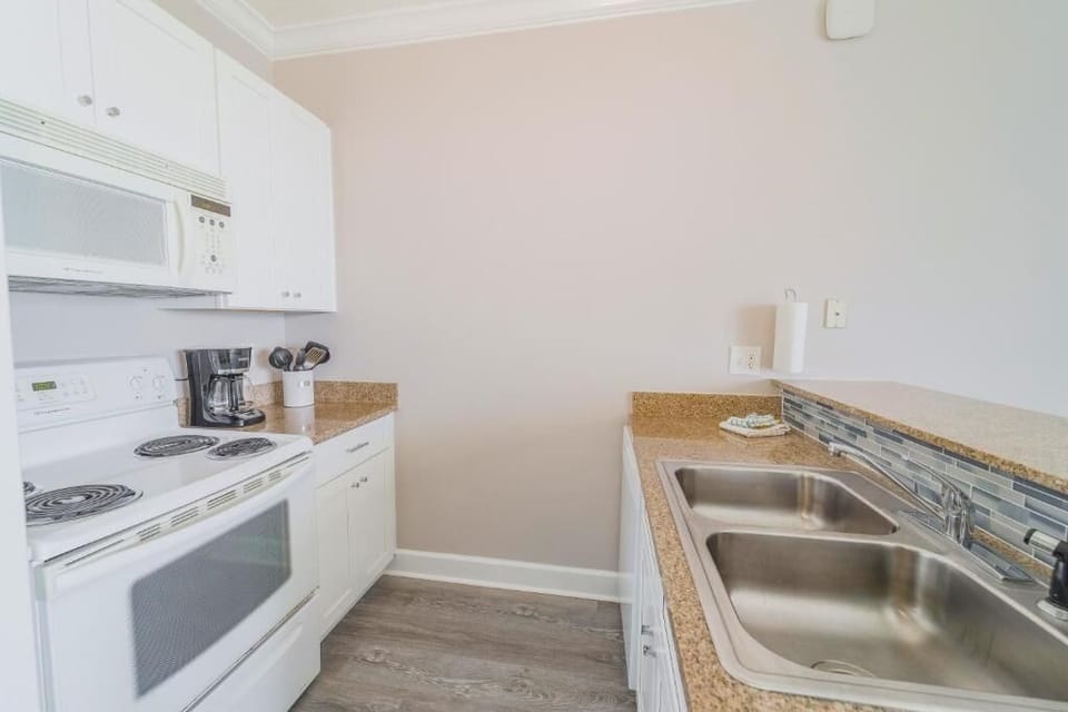 Fully stocked kitchen.