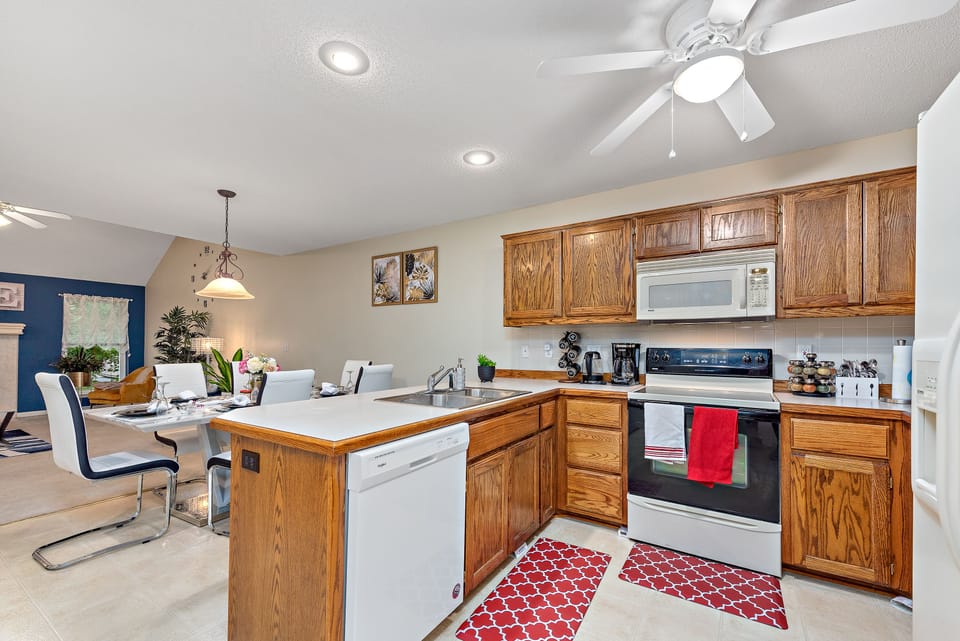The kitchen is fully equipped for you—no food included.
