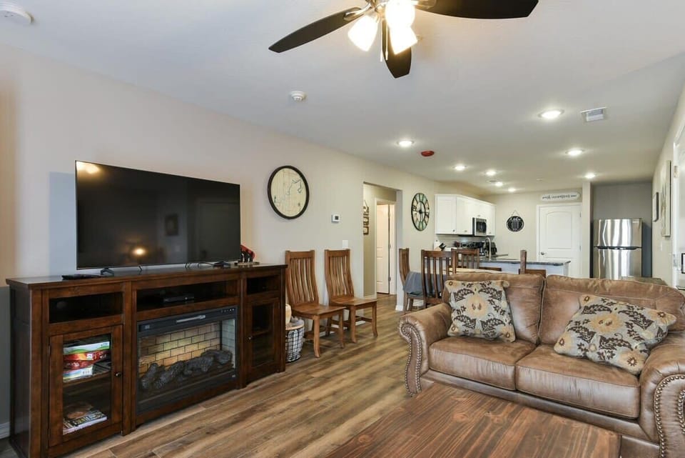 Electric fireplace & board games, perfect for a cozy night in.