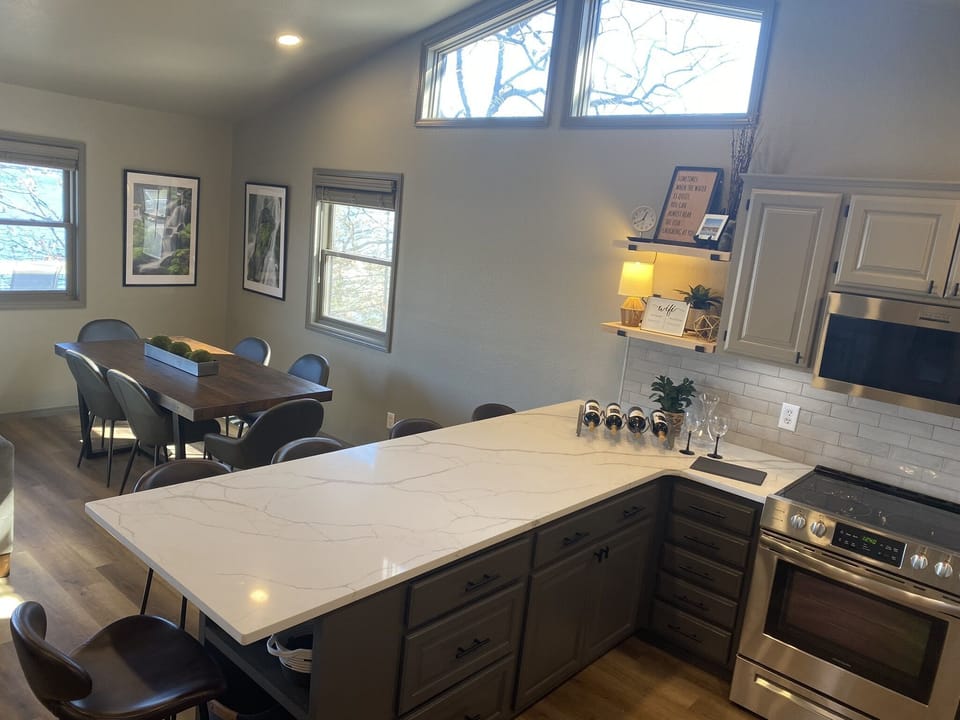 Eat in at bar of newly renovated kitchen