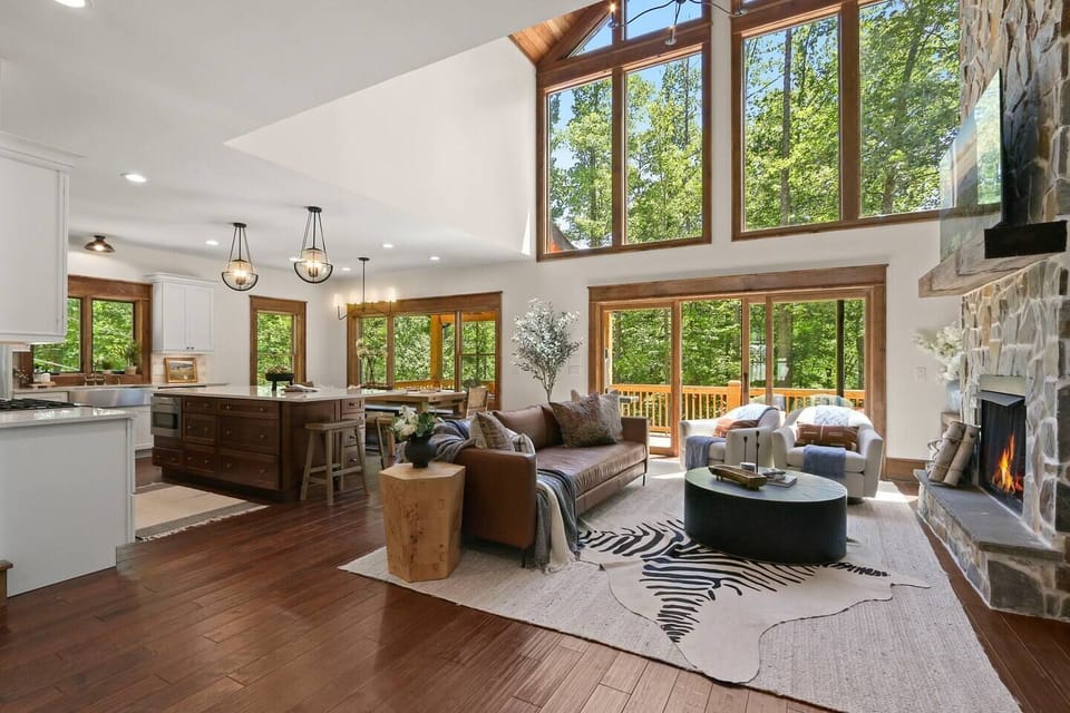 The 26-foot ceilings and open concept floorplan are the perfect backdrop for your next staycation.