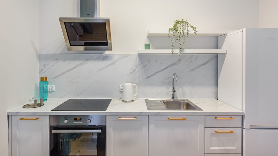 Apartment (11 B) | Private kitchenette | Fridge, stovetop, electric kettle, cookware/dishes/utensils