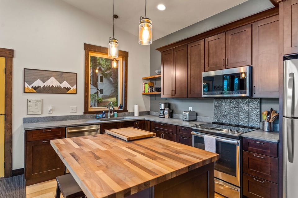 Fully loaded kitchen with butcher block island