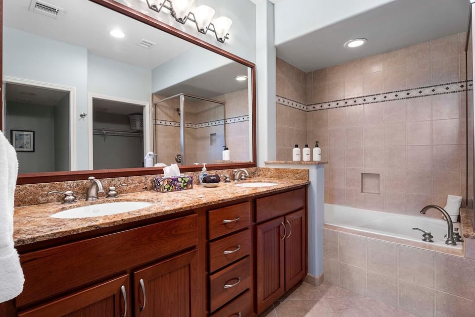 Primary bathroom with dual vanity