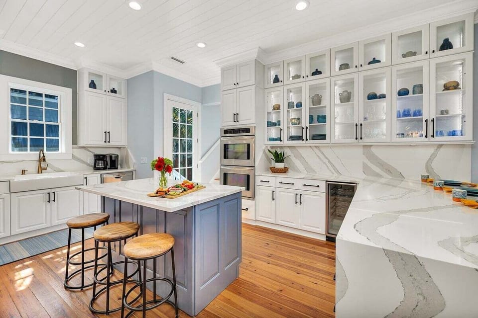 Alternate view of kitchen with island seating