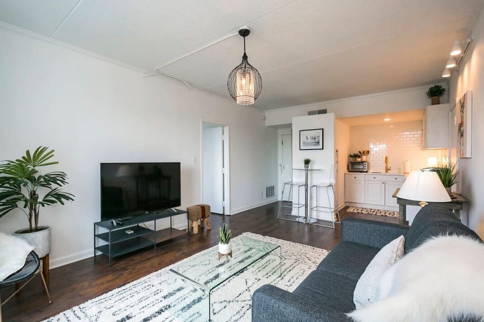 Cozy living room with a pullout couch. Smart TV with all the apps you could want. Queen air mattress also available. Plenty of seating plus a couple board games!